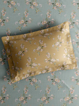 Gardenia Augusta 100% Cotton 300 TC King Bedsheet with 2 Pillow Covers | Yellow & Grey Floral Digital Print