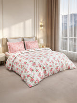 Gardenia Augusta 100% Cotton 300 TC King Bedsheet with 2 Pillow Covers | White & Pink Floral Digital Print