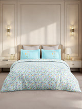 Gardenia Augusta 100% Cotton 300 TC King Bedsheet with 2 Pillow Covers | Blue Floral Digital Print