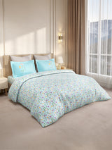 Gardenia Augusta 100% Cotton 300 TC King Bedsheet with 2 Pillow Covers | Blue Floral Digital Print