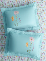 Gardenia Augusta 100% Cotton 300 TC King Bedsheet with 2 Pillow Covers | Blue Floral Digital Print