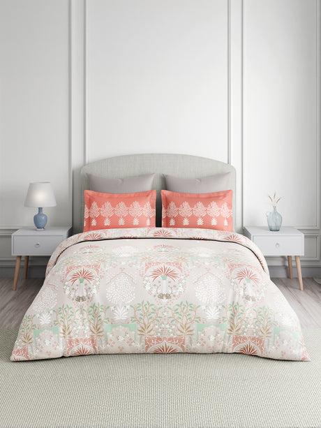 Valatia 100% Cotton 200 TC King Bedsheet with 2 Pillow Covers | Peach Floral Bedsheet Set