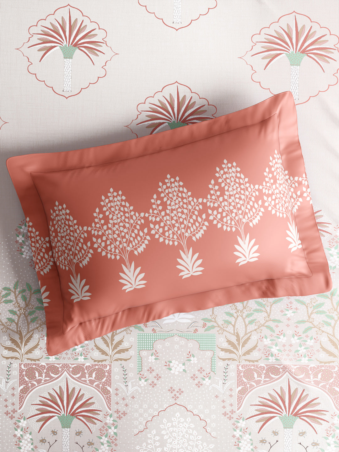 Valatia 100% Cotton 200 TC King Bedsheet with 2 Pillow Covers | Peach Floral Bedsheet Set