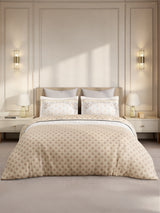 Gardenia Augusta 100% Cotton 300 TC King Bedsheet with 2 Pillow Covers | White & Beige Digital Ethnic Print