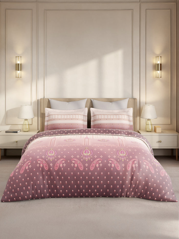 Gardenia Augusta 100% Cotton 300 TC King Bedsheet with 2 Pillow Covers | Pink & White Digital Ethnic Print