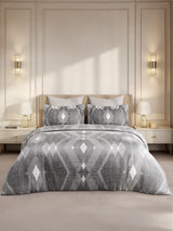 Gardenia Augusta 100% Cotton 300 TC King Bedsheet with 2 Pillow Covers | Grey Geometric Digital Print