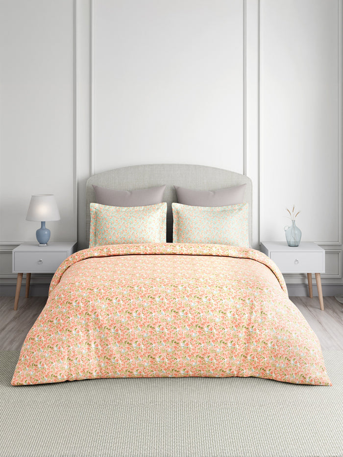 Valatia 100% Cotton 200 TC Double Bedsheet with 2 Pillow Covers - Pink Floral
