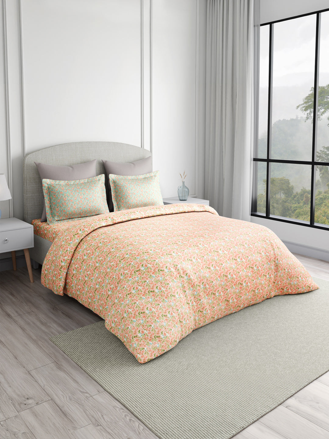 Valatia 100% Cotton 200 TC Double Bedsheet with 2 Pillow Covers - Pink Floral
