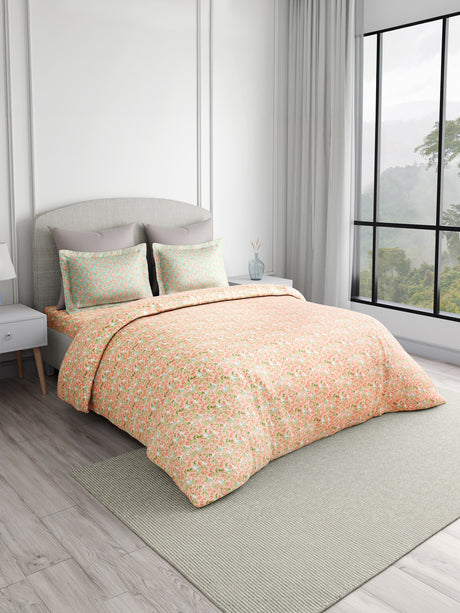 Valatia 100% Cotton 200 TC Double Bedsheet with 2 Pillow Covers - Pink Floral
