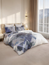 Gardenia Augusta  100% Cotton 300 TC King Bedsheet with 2 Pillow Covers | Blue & Grey Digital Geometrical Print