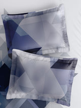 Gardenia Augusta  100% Cotton 300 TC King Bedsheet with 2 Pillow Covers | Blue & Grey Digital Geometrical Print