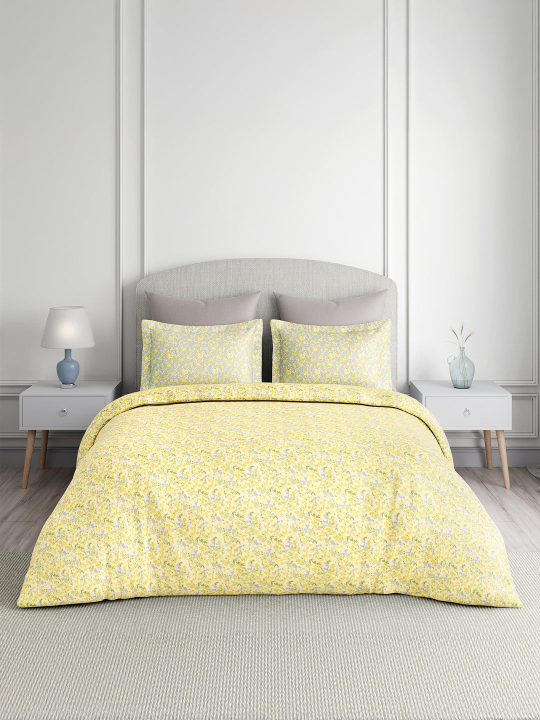 Valatia 100% Cotton 200 TC Double Bedsheet with 2 Pillow Covers - Yellow Floral