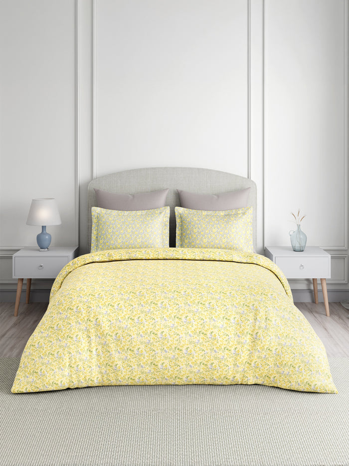 Valatia 100% Cotton 200 TC Double Bedsheet with 2 Pillow Covers - Yellow Floral