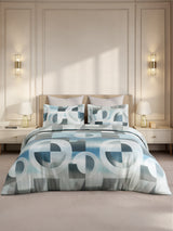 Gardenia Augusta 100% Cotton 300 TC King Bedsheet with 2 Pillow Covers | Blue & White Digital Geometrical Print