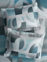 Gardenia Augusta 100% Cotton 300 TC King Bedsheet with 2 Pillow Covers | Blue & White Digital Geometrical Print