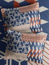 Gardenia Augusta 100% Cotton 300 TC King Bedsheet with 2 Pillow Covers | Blue & Red Geometric Print