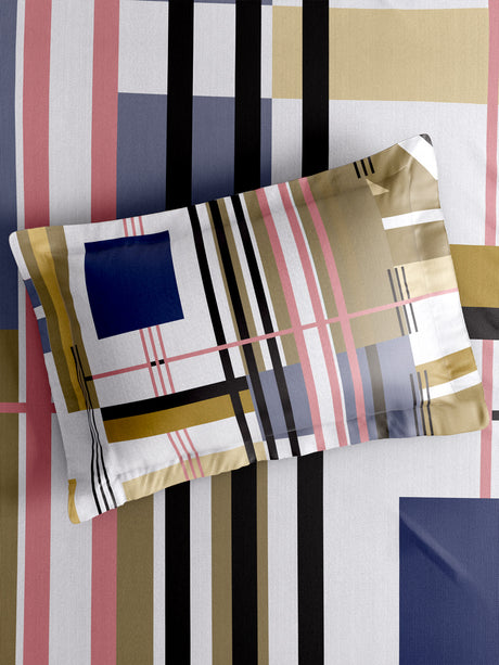 Gardenia Augusta 100% Cotton 300 TC King Bedsheet with 2 Pillow Covers | Multicolor Geometric Print