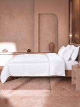 100% Cotton 300 TC, King Size Dyed Bedsheet with 1 Duvet Cover and 4 Pillow Covers, Emblem Collection - Bright White