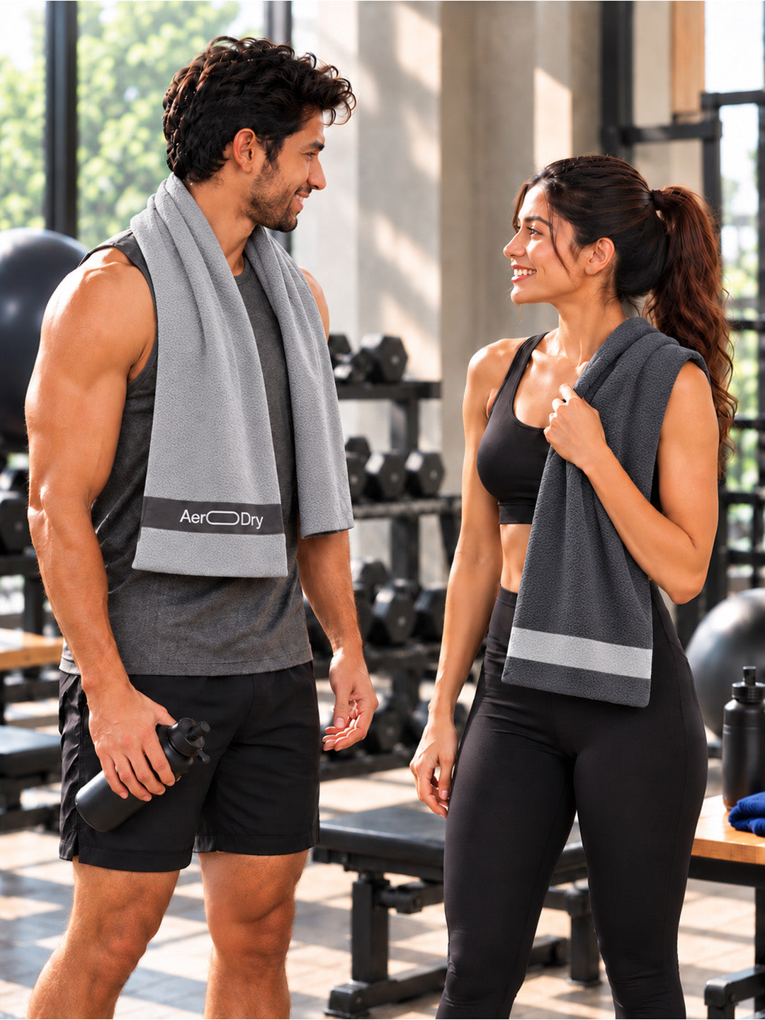 AeroDry 550 GSM 100% Cotton Reversible Sport Towel - Grey, 50 x 100 cm
