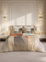 Gardenia Augusta 100% Cotton 300 TC King Bedsheet with 2 Pillow Covers | Grey & Beige Digitally Printed