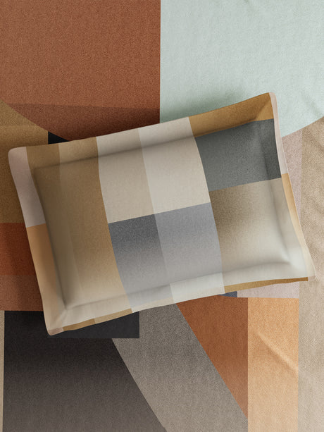 Gardenia Augusta 100% Cotton 300 TC King Bedsheet with 2 Pillow Covers | Grey & Beige Digitally Printed