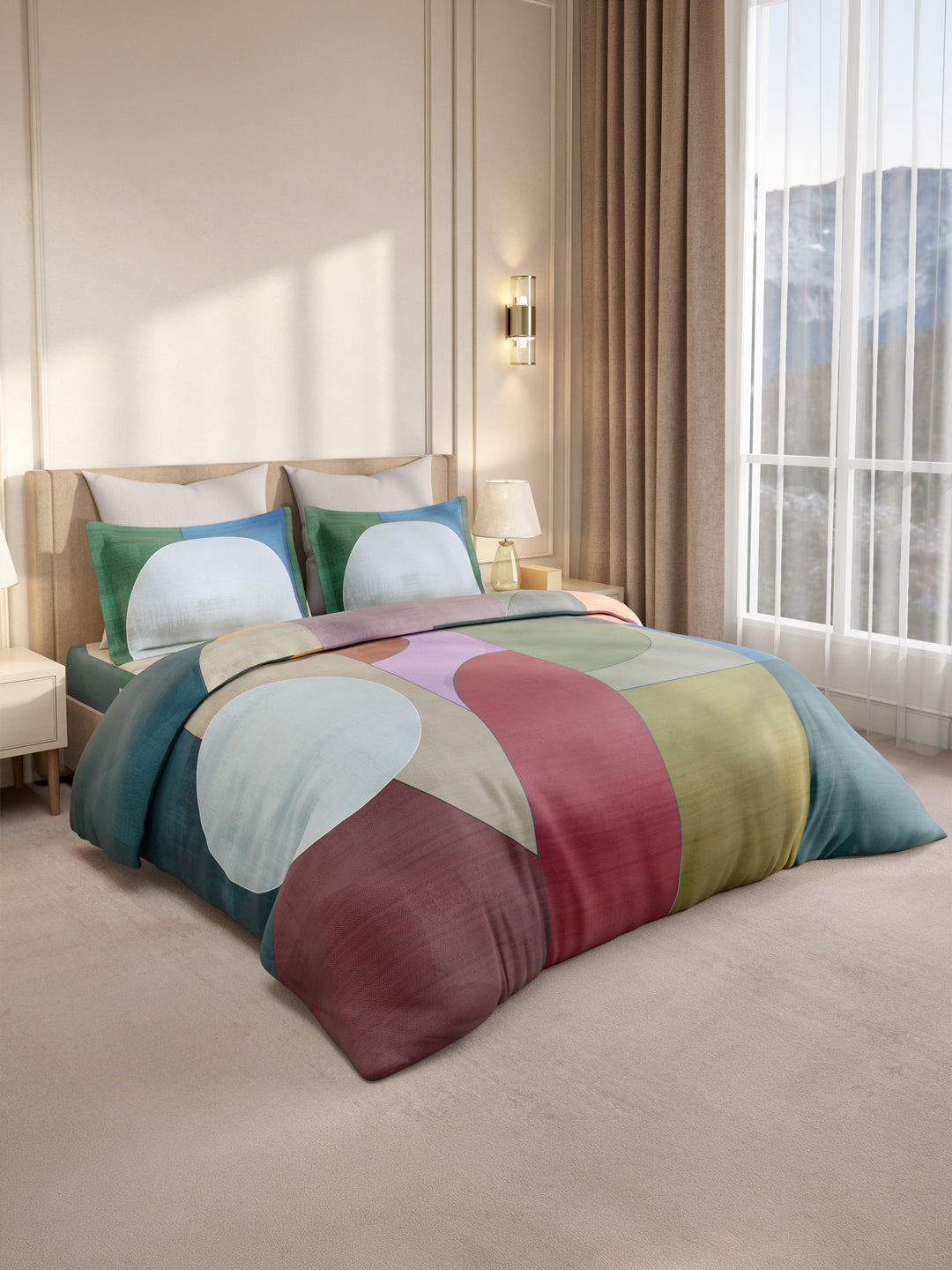 Gardenia Augusta 100% Cotton 300 TC King Bedsheet with 2 Pillow Covers | Multicolor Digitally Printed