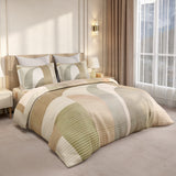 Gardenia Augusta 100% Cotton 300 TC King Bedsheet with 2 Pillow Covers | Beige & Grey Digitally Printed