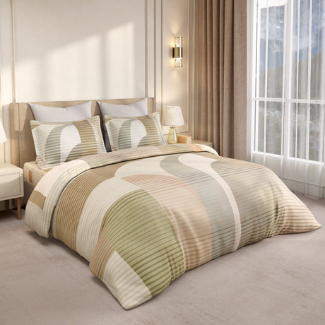 Gardenia Augusta 100% Cotton 300 TC King Bedsheet with 2 Pillow Covers | Beige & Grey Digitally Printed