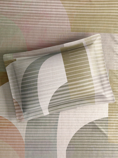 Gardenia Augusta 100% Cotton 300 TC King Bedsheet with 2 Pillow Covers | Beige & Grey Digitally Printed