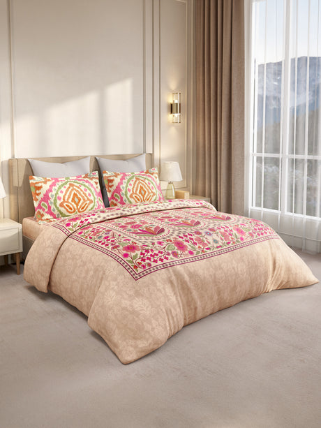 Gardenia Augusta 100% Cotton 300 TC King Bedsheet with 2 Pillow Covers | Pink Digitally Printed
