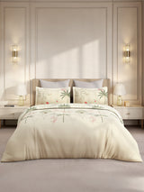 Gardenia Augusta 100% Cotton 300 TC Cream & Green Digital Floral Print King Bedsheet with 2 Pillow Covers