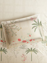 Gardenia Augusta 100% Cotton 300 TC Cream & Green Digital Floral Print King Bedsheet with 2 Pillow Covers
