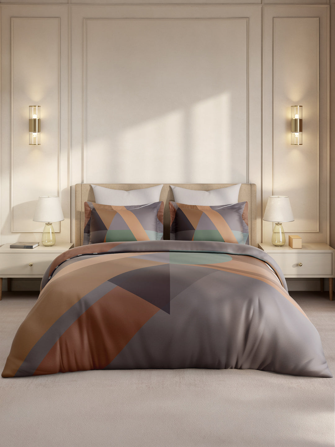 Gardenia Augusta 100% Cotton 300 TC King Bedsheet with 2 Pillow Covers | Multicolor Geometric Print