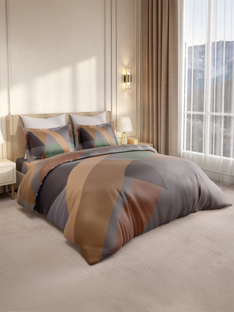 Gardenia Augusta 100% Cotton 300 TC King Bedsheet with 2 Pillow Covers | Multicolor Geometric Print