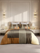 Gardenia Augusta 100% Cotton 300 TC King Bedsheet with 2 Pillow Covers | Brown Geometric Print