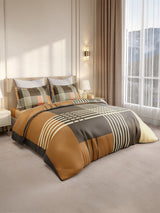 Gardenia Augusta 100% Cotton 300 TC King Bedsheet with 2 Pillow Covers | Brown Geometric Print