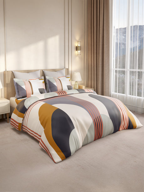 Gardenia Augusta 100% Cotton 300 TC King Bedsheet with 2 Pillow Covers | Multicolor Geometric Print