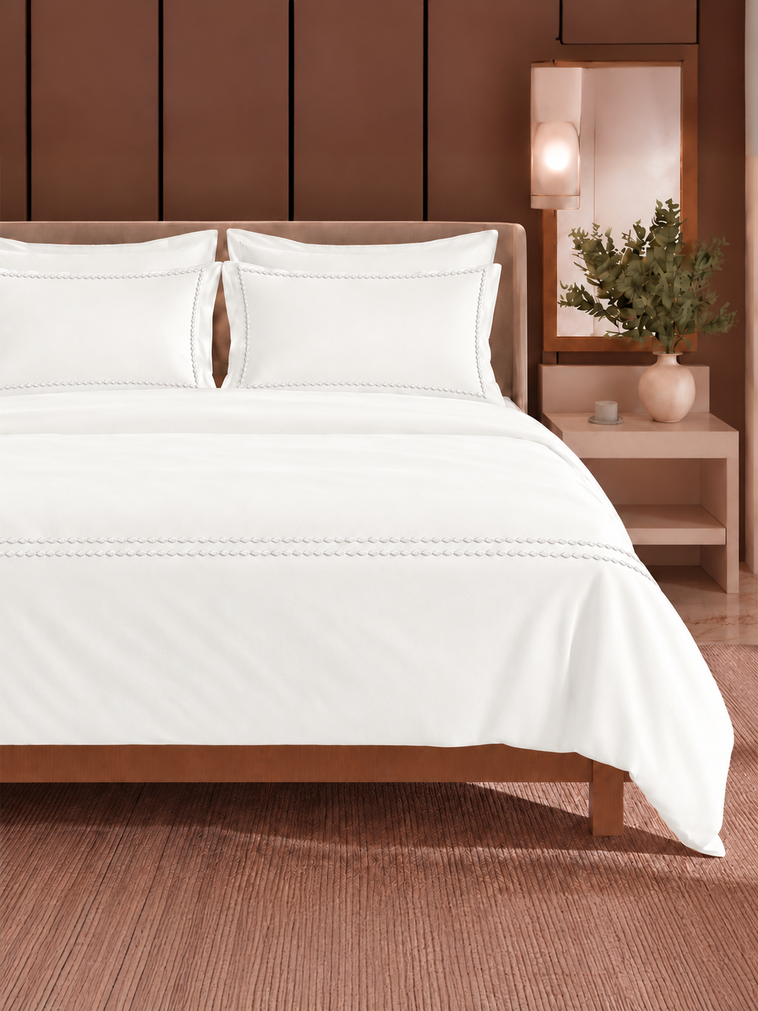 Premium Quality 100% Egyptian Cotton 1000 TC, White King Bedsheet with 4 Pillow Covers, Infinity
