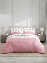 Royal Essence 100% Cotton 400 TC Pink & White Floral King Bedsheet with 4 Pillow Covers & 2 Cushion Covers