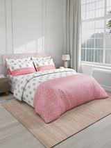 Royal Essence 100% Cotton 400 TC Pink & White Floral King Bedsheet with 4 Pillow Covers & 2 Cushion Covers