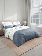 Royal Essence 100% Cotton 400 TC Blue & White Floral King Bedsheet with 4 Pillow Covers & 2 Cushion Covers