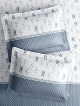 Royal Essence 100% Cotton 400 TC Blue & White Floral King Bedsheet with 4 Pillow Covers & 2 Cushion Covers