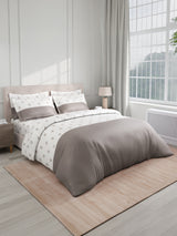 Royal Essence 100% Cotton 400 TC Grey & White Floral King Bedsheet with 4 Pillow Covers & 2 Cushion Covers