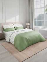 Royal Essence 100% Cotton 400 TC Green & White Floral King Bedsheet with 4 Pillow Covers & 2 Cushion Covers