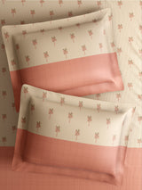 Royal Essence 100% Cotton 400 TC Peach Floral King Bedsheet with 4 Pillow Covers & 2 Cushion Covers