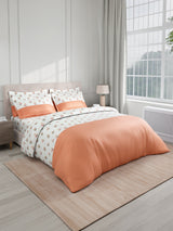 Royal Essence 100% Cotton 400 TC Pink & Orange Floral King Bedsheet with 4 Pillow Covers & 2 Cushion Covers