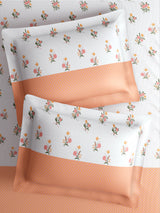 Royal Essence 100% Cotton 400 TC Pink & Orange Floral King Bedsheet with 4 Pillow Covers & 2 Cushion Covers