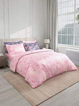 Royal Essence 100% Cotton 400 TC Pink & Purple Digital Floral Print King Bedsheet with 4 Pillow Covers