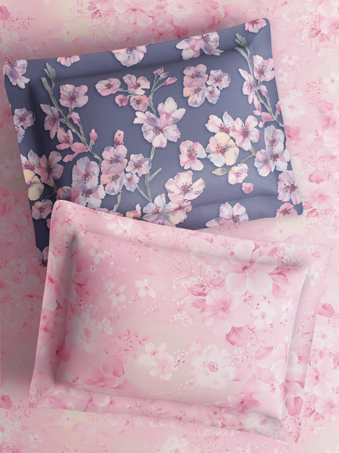 Royal Essence 100% Cotton 400 TC Pink & Purple Digital Floral Print King Bedsheet with 4 Pillow Covers