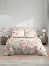Royal Essence 100% Cotton 400 TC Grey Digital Floral Print King Bedsheet with 4 Pillow Covers